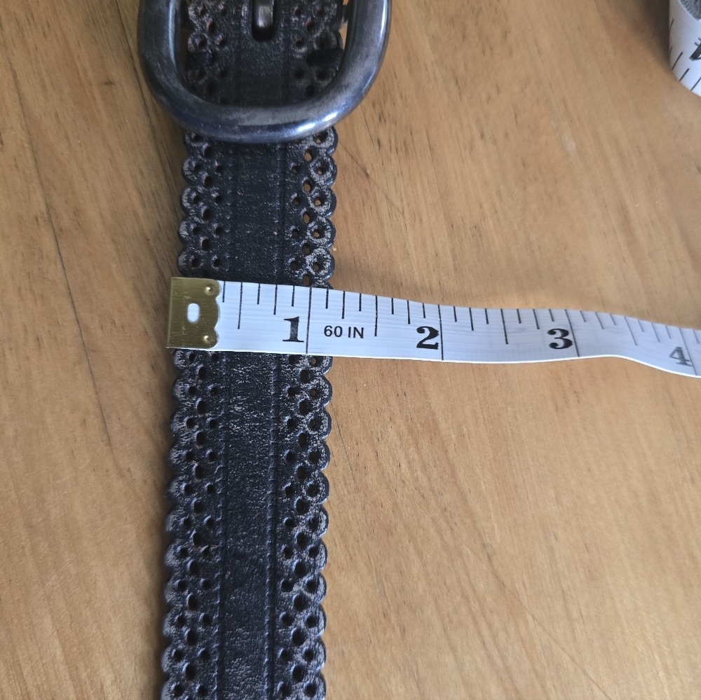 Dark Brown Scalloped Edge Leather Belt with Oval Buckle - Picture 5 of 8